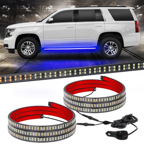 XRIDONSEN 2PCS 60 inch Blue Running Board Emergency Lights Strip - color: Blue