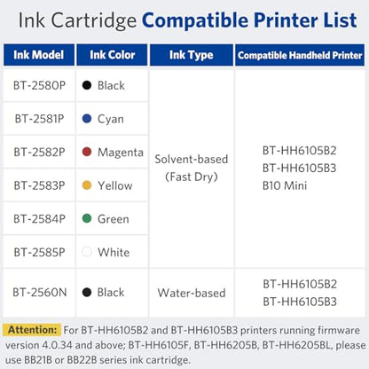 BENTSAI BT-2560N Ink Cartridge Black Water Based Ink 0.5 Inch Printhead