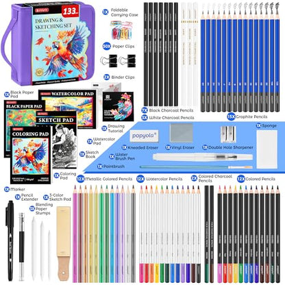 133 Pack Drawing Set Sketching Kit, Pro Art Supplies Sketch Pencils Set - color: Purple, size: 133 Pack