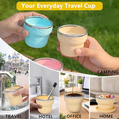 IYYI Collapsible Cup for Travel, Upgraded Foldable Cup with Lid - color: Cream