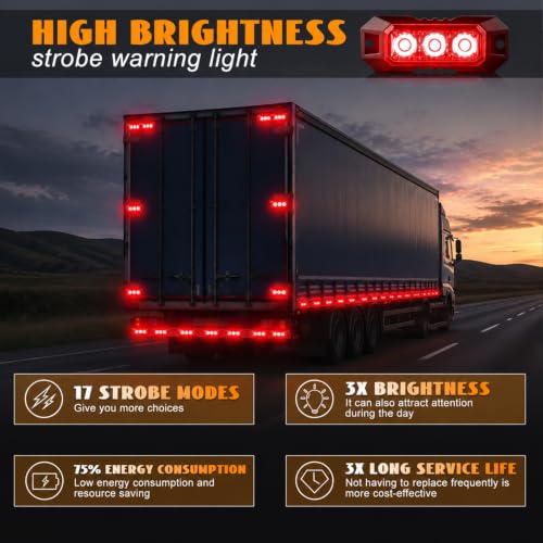 4PCS 3-LED Red Flashing Strobe Lights for Trucks Cars Vehicles - color: Red, size: 3LED-4PCS