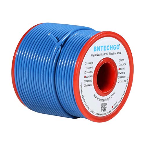 BNTECHGO 22 Gauge PVC Solid Electric Wire Blue 100 ft Hookup Wire - color: Blue, size: 22 Gauge 100ft