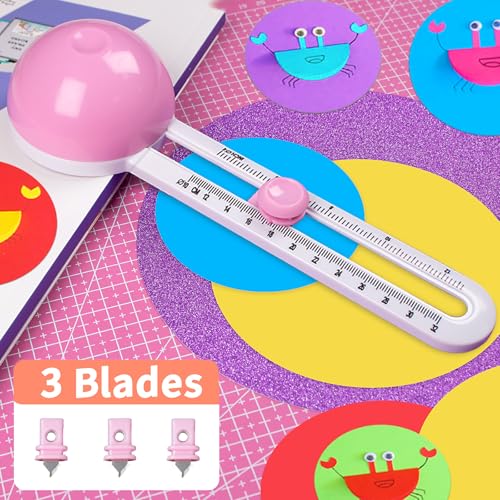 Circle Cutters with 3 blades, Cut Circle Diameter 4'' to 12.5'', Pink - color: Pink