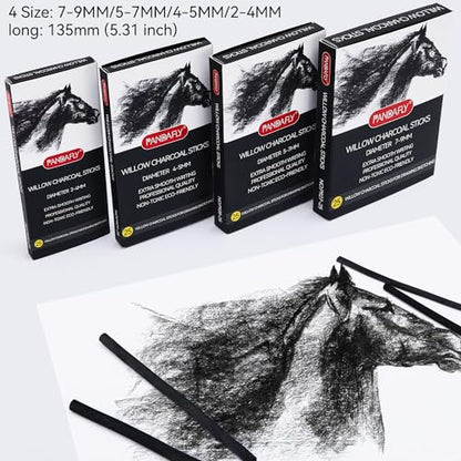 PANDAFLY 25 Pack Willow Charcoal Sticks, 4-5mm, Black Artist Vine Charcoal - size: 4-5mm