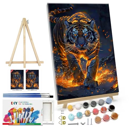 ATDMS Tiger Paint by Numbers Kit for Adults with Frame, 8x12 Inch - color: Tiger 51