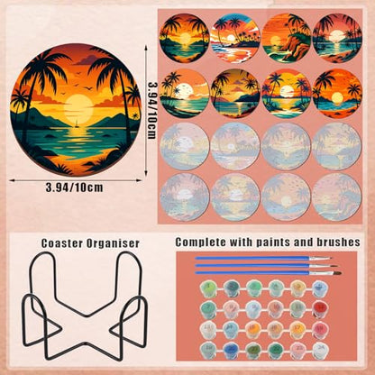 Reallnaive 8 Pcs Beach Paint by Numbers Kit for Adults Coastal Coasters - style: Beach