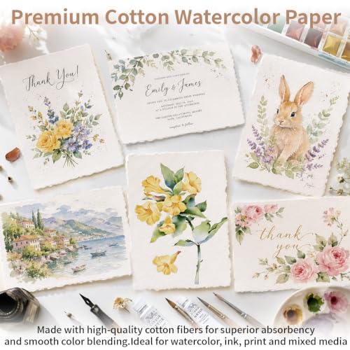 200 Sheets White Watercolor Paper 4x6 Inch Cotton Handmade Deckled Edge - color: White, size: 4x6in