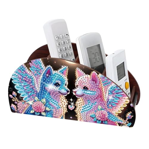 DIY Diamond Painting Storage Box Organizer Couple Winged Foxes Handmade 5D Rhinestone Diamond Art Desktop Holder for Home Organization Craft Tabletop Valentine's Day Decoration - color: Winged Fox