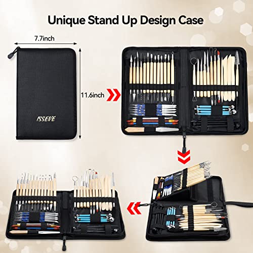 ISSEVE 43Pcs Pottery Clay Sculpting Tools Set with Stand-Up Organizer Bag - color: Black Upgrade Stand-up Bag