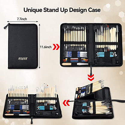 ISSEVE 43Pcs Pottery Clay Sculpting Tools Set with Stand-Up Organizer Bag - color: Black Upgrade Stand-up Bag