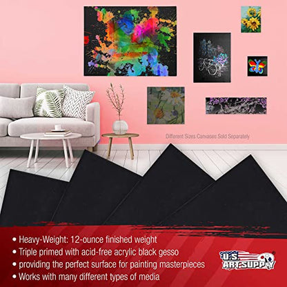 U.S. Art Supply 12"x12" Black Stretched Canvas for Painting, 3/4", 4-Pack - size: 12" x 12"