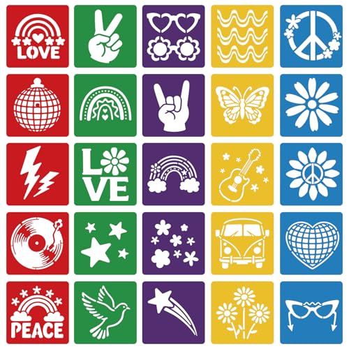 CUTHOLLOW 25 PCS Vintage Peace Painting Shape Stencils Sets - style: 25pcs-Vintage Peace Patterns