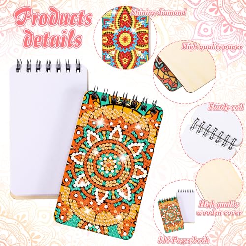 Fuyoooo 12 Pcs Mandala Diamond Art Notebook for Adults, 4.72 x 2.83 Inch - style: Mandala