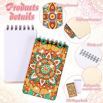 Fuyoooo 12 Pcs Mandala Diamond Art Notebook for Adults, 4.72 x 2.83 Inch - style: Mandala