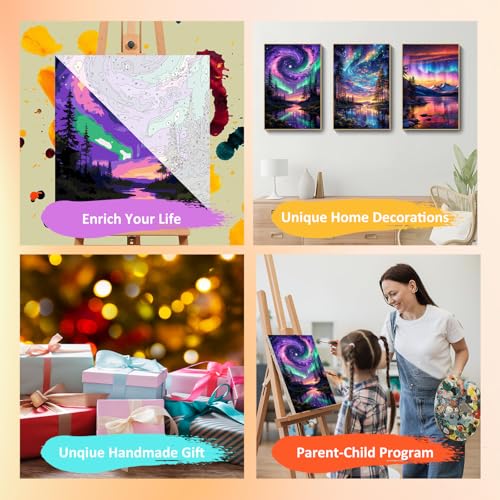Mandun Aurora Paint by Numbers Kit for Adults, 3 Pack, 7.8x11.8 inch - color: 3 Pack Aurora