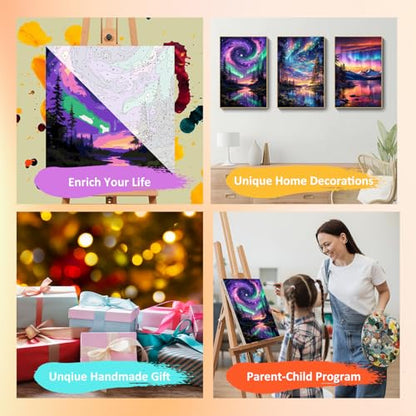 Mandun Aurora Paint by Numbers Kit for Adults, 3 Pack, 7.8x11.8 inch - color: 3 Pack Aurora