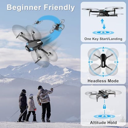 2K Drone with Camera for Adults & Beginners, Mini Drone with 2 Batteries - color: Black
