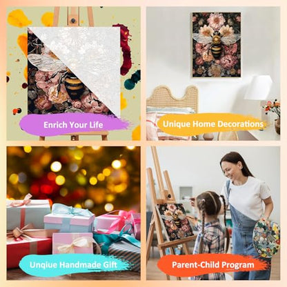 Framed Paint by Numbers Kit for Adults with Wooden Easel, Bee, 16x20 inch - color: BEE