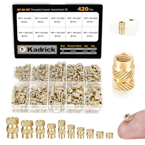 KADRICK M3-M5 Heat Set Inserts Kit,420PCS Brass Thread Inserts for 3D Print - size: Kit M3-M5 420Pcs