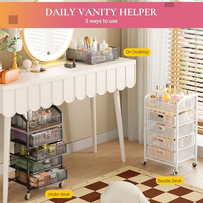 Goovilla Rolling Makeup Organizer Cart with Drawers, 5 Tier Metal, White - color: White
