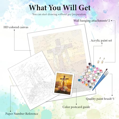 Dawnsphere Cross Paint by Numbers Kit for Adults Without Frame 16x20 in - color: OP-US15