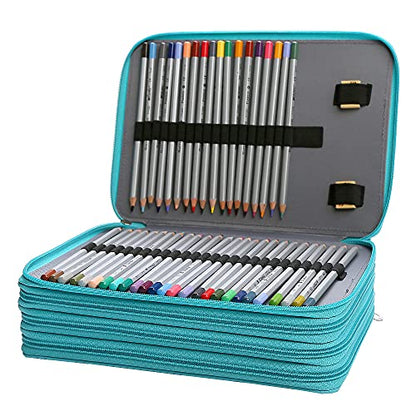 200 Slots Pencil Case 4-Layer Zipped Holder w/Handle - color: Green, size: 200