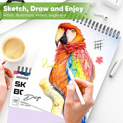 Soucolor 9x12 Sketch Book 2-Pack, 100 Sheets, Acid-Free, Spiral Bound - color: Pink&Purple, size: 9" x 12" (Pack of 2)
