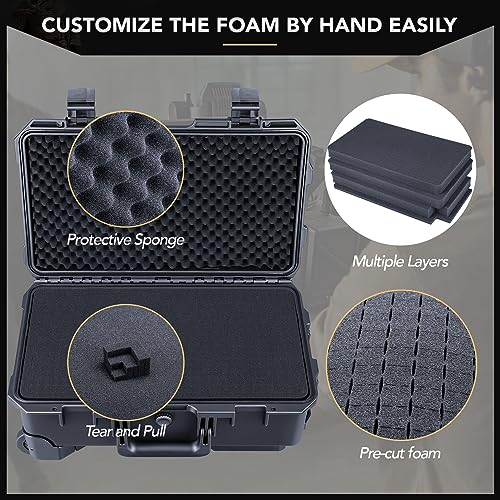 Lykus HC-5120 Hard Case with Wheels and Foam, Inner Size 18.98*10.24*6.3in - size: HC-5120