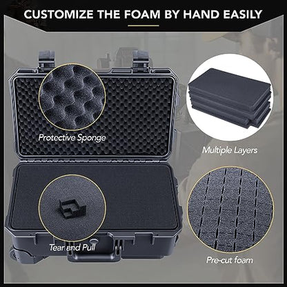 Lykus HC-5120 Hard Case with Wheels and Foam, Inner Size 18.98*10.24*6.3in - size: HC-5120