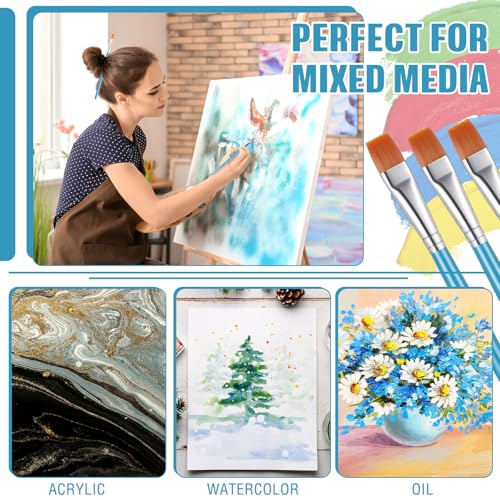 Zonon 30Pcs Paint Brush Bulk Small Flat Tip Acrylic Oil Brush, 1/2'', Blue - size: 1/2''