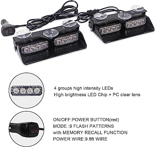 XRIDONSEN 2 in 1 Dash Strobe Lights Purple White 16 LED Windshield Lights - color: Purple/White/Purple/White