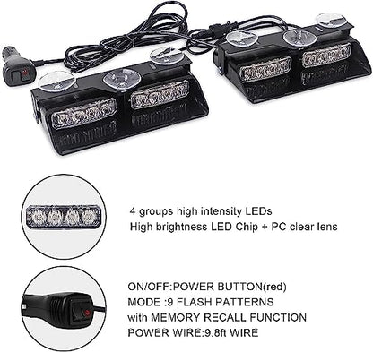 XRIDONSEN 2 in 1 Dash Strobe Lights Purple White 16 LED Windshield Lights - color: Purple/White/Purple/White