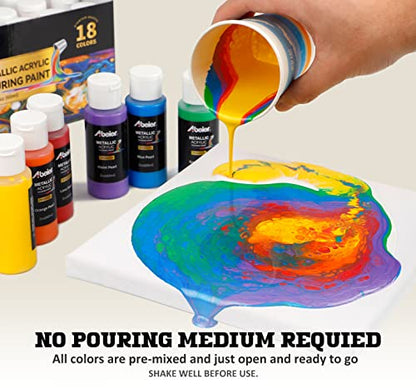 ABEIER Metallic Acrylic Pouring Paint Set, 18 Colors x 2 oz, Pre-Mixed - color: metallic colors