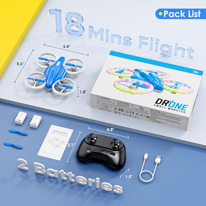 Drone for Kids with LED Light | Lisoco Indoor RC Drone with 360 Flip | 2 Batteries | Easy to Fly Mini Drone for Boys Girls Beginners | Flying Toy Gift (Dark Blue) - color: Dark Blue