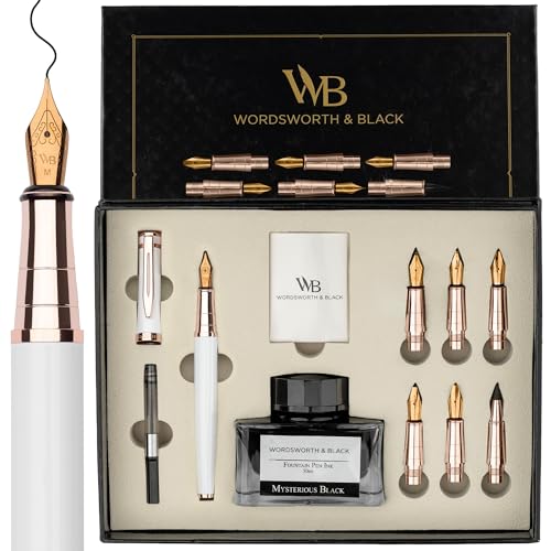 Wordsworth & Black Luxury Calligraphy Pen Set, 6 Nibs, White Rose - color: White Rose Gold