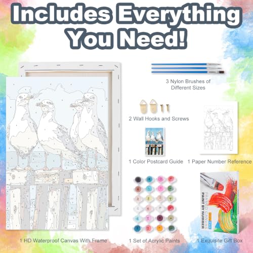 Kalonyth Seagull Framed Paint by Numbers Kit for Adults Beginner 8x12 inch - color: Frame-OP-US05