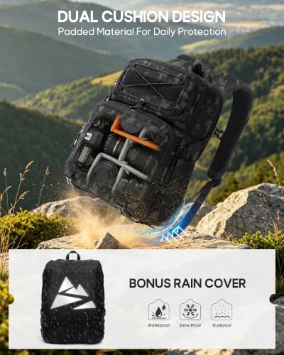 RAINSMORE Camera Backpack, DSLR/SLR/Mirrorless Tactical Camera Bag Cases - color: Camouflage Green
