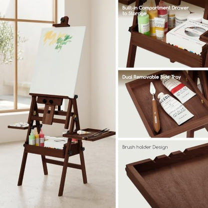 MEEDEN Painting Easel with Storage and Tray: H-Frame Beech Wood Art Easel - color: Deep Walnut
