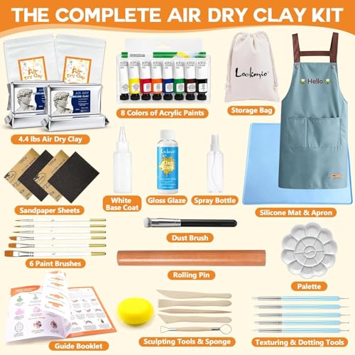 41PCS Pottery Kit for Beginners, 4.4LBS Air Dry Clay for Adults, Guide Book