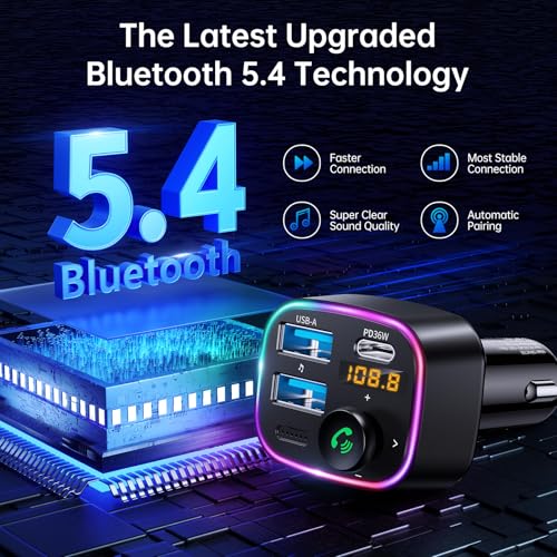 Syncwire Bluetooth 5.4 Car Adapter 48W FM Transmitter for Hands Free Calls - color: Black, style: 48W