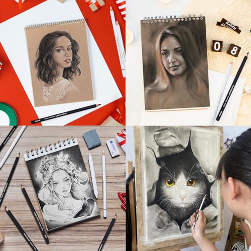 MARTCOLOR Charcoal Drawing Set, 19 Pieces, Black & White Charcoal Pencils - color: Black & White-19 Pack