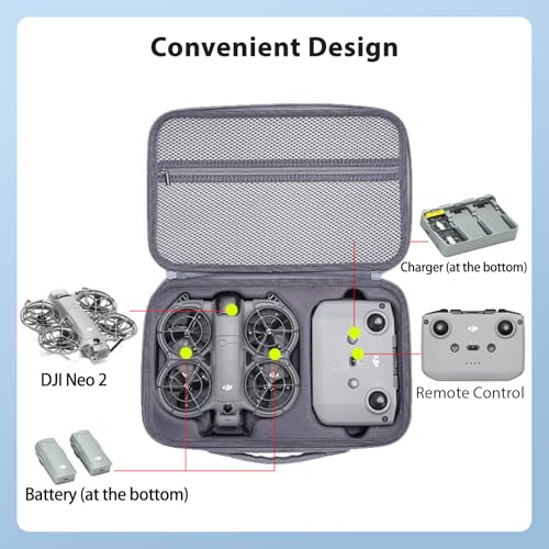 Carrying Case for DJI Neo 2, PU Hard Shell with Shoulder Strap,Compatible with DJI Neo 2 and Drone Accessories, Soft Lining, with Mesh Pocket,Gray