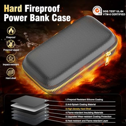 Tamfile Fireproof Lipo Battery Bag with 4200°F Heat Insulated, Ebike Lipo Bag with Pockets, Fireproof Organizer Case for Power Bank, Hard-Shell Explosion-Proof＆Heat-Insulating Electronic Carry Box