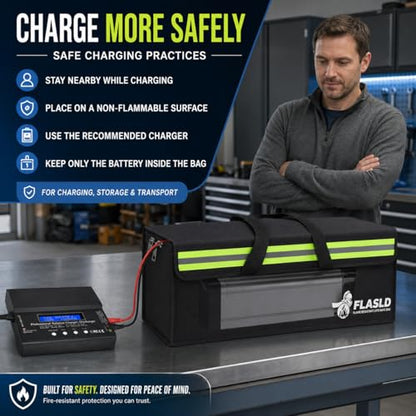 FLASLD E-Bike Battery Bag Fireproof Safe Charging Bag Explosionproof Lipo Battery Bag Large Capatity for Storage Charging (16 x 4.3 x 5in) - color: 16 x 4.3 x 5inch