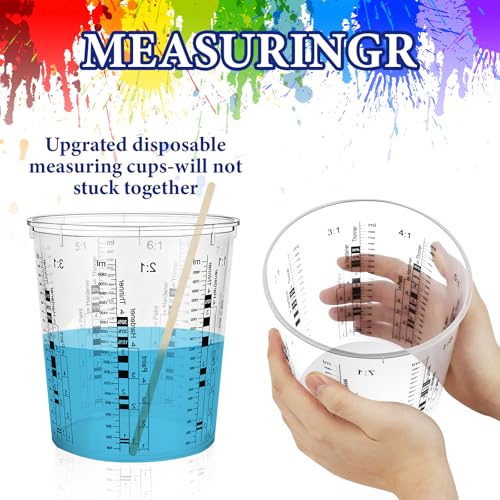 24 Pack 76 oz Graduated Paint Mixing Cups with 20 Wooden Sticks