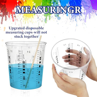 24 Pack 76 oz Graduated Paint Mixing Cups with 20 Wooden Sticks