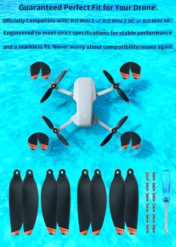 8Pcs Low-Noise Quick-Release Propellers for DJI Mini 2 / Mini 2 SE/Mini 4K Drone, Full Replacement Kit with Screws & Screwdriver, Stable Flight & Easy Installation Spare Parts