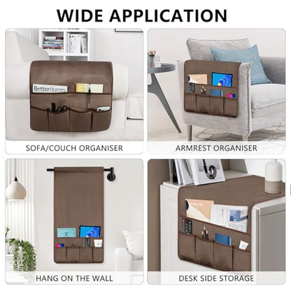 Remote Control Holder for Armchair Caddy, Remote Holder with 5 Pockets - color: Brown, size: 35"x18"
