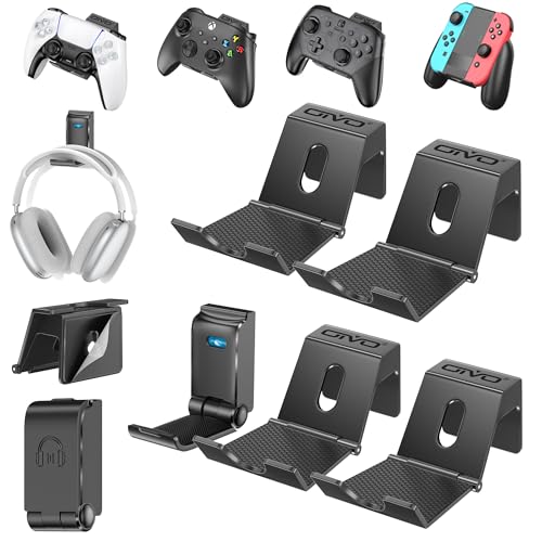 OIVO Controller & Headset Wall Mount Holder Stand, Foldable Headphone Stand, Gaming Controller Holder Hanger Hook, Universal Storage Organizer Controller/Earphone/Game Accessories-5 Packs - color: 4 X Controllers Holder & 1 X Headset Holder