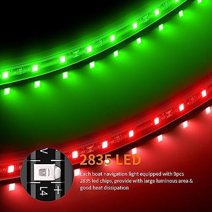 RVZONE Boat Red & Green Bow Navigation Lights, IP67 LED Marine Deck Light - color: 7.8 inch/Red and Green/black shell
